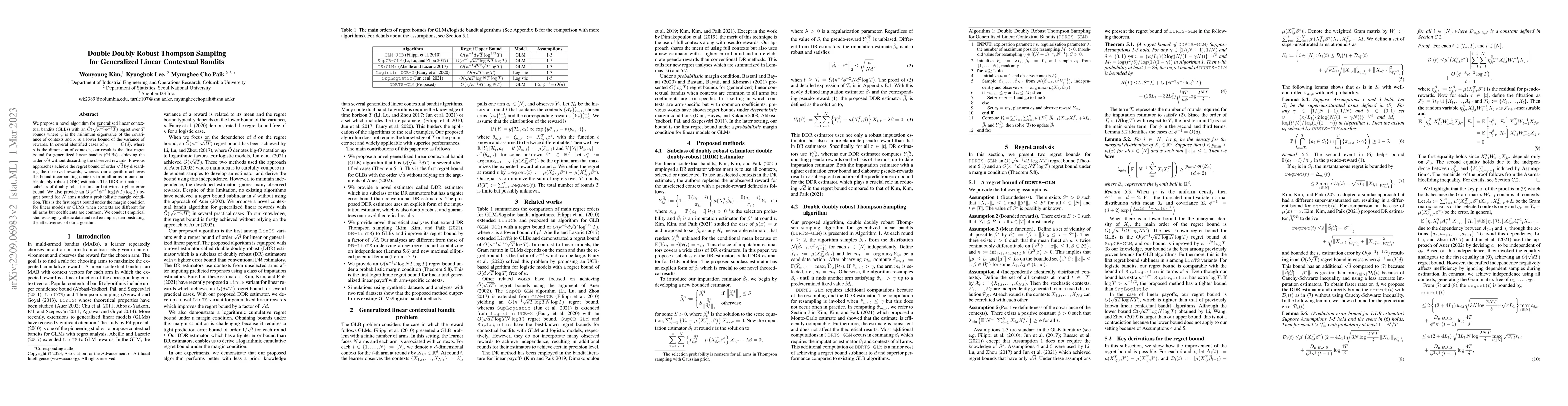 Thumbnail for Double Doubly Robust Thompson Sampling for Generalized Linear Contextual
  Bandits