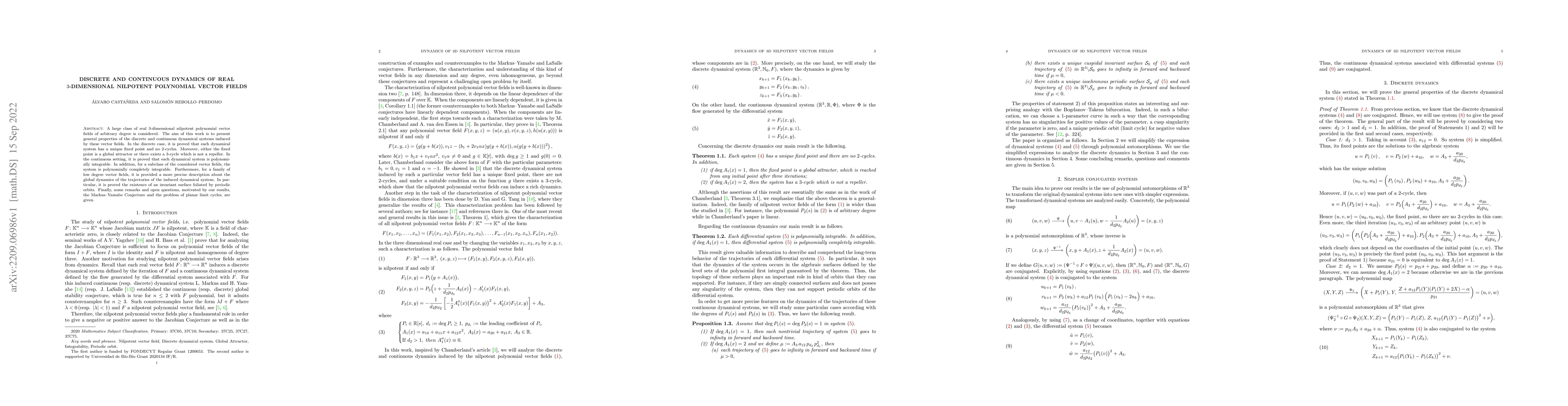 Thumbnail for Discrete and continuous dynamics of real $3$-dimensional nilpotent
  polynomial vector fields