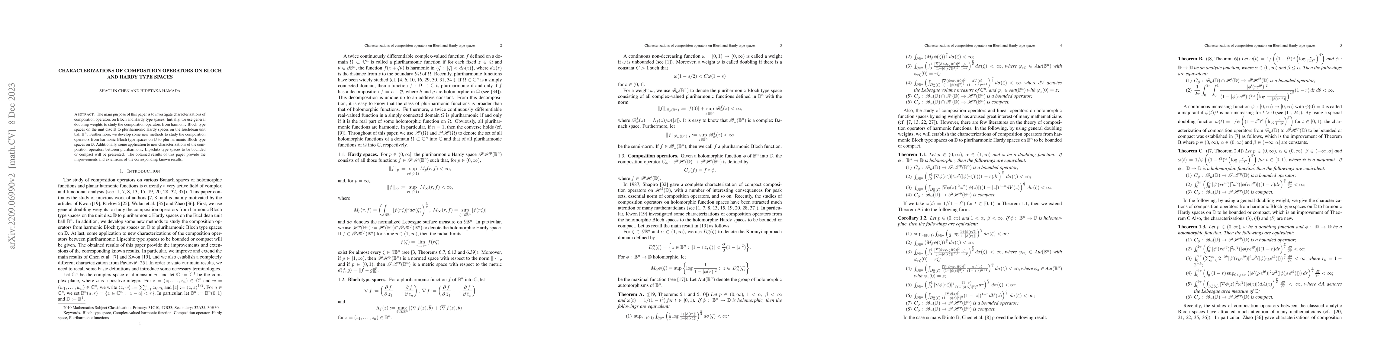 Thumbnail for Characterizations of composition operators on Bloch and Hardy type
  spaces