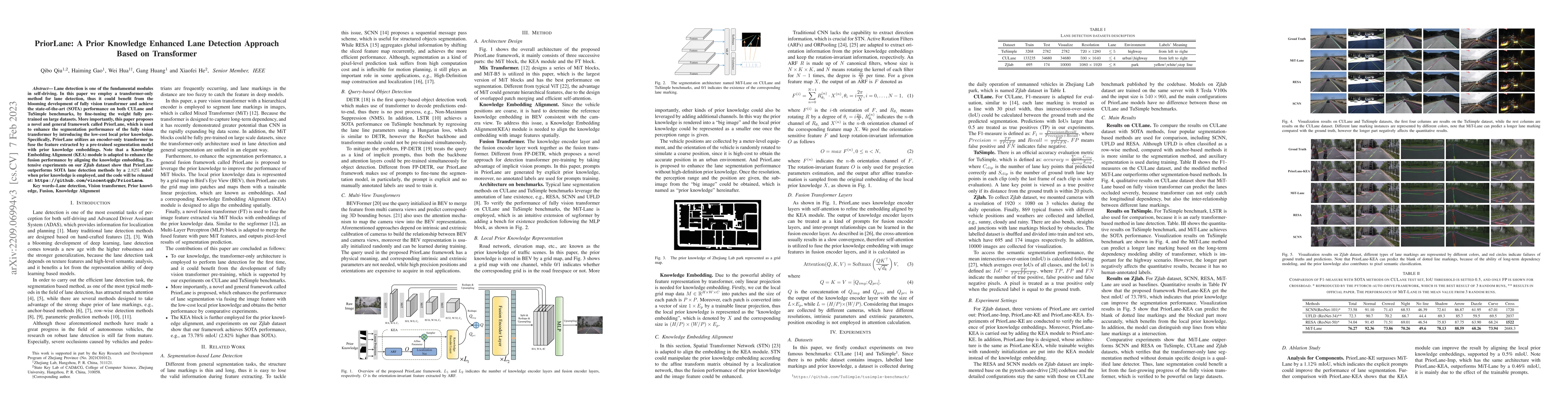 Thumbnail for PriorLane: A Prior Knowledge Enhanced Lane Detection Approach Based on
  Transformer