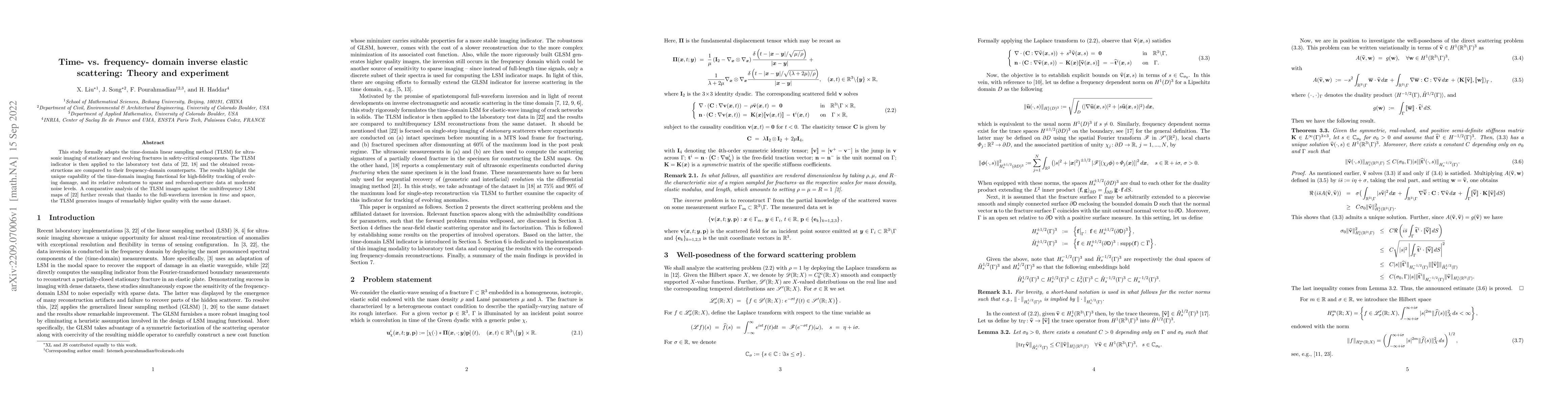 Thumbnail for Time- vs. frequency- domain inverse elastic scattering: Theory and
  experiment