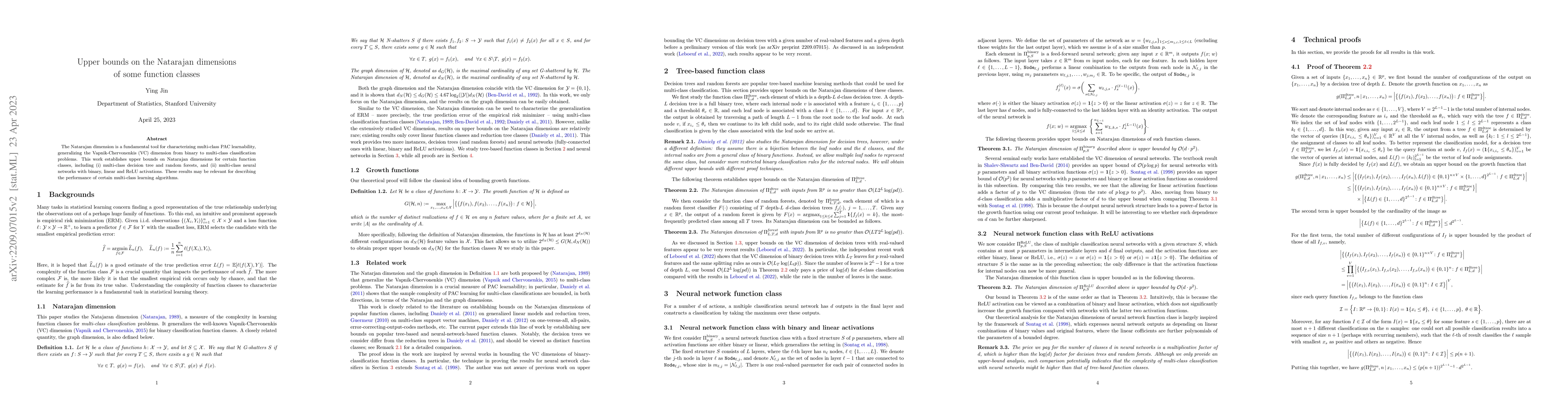Thumbnail for Upper bounds on the Natarajan dimensions of some function classes