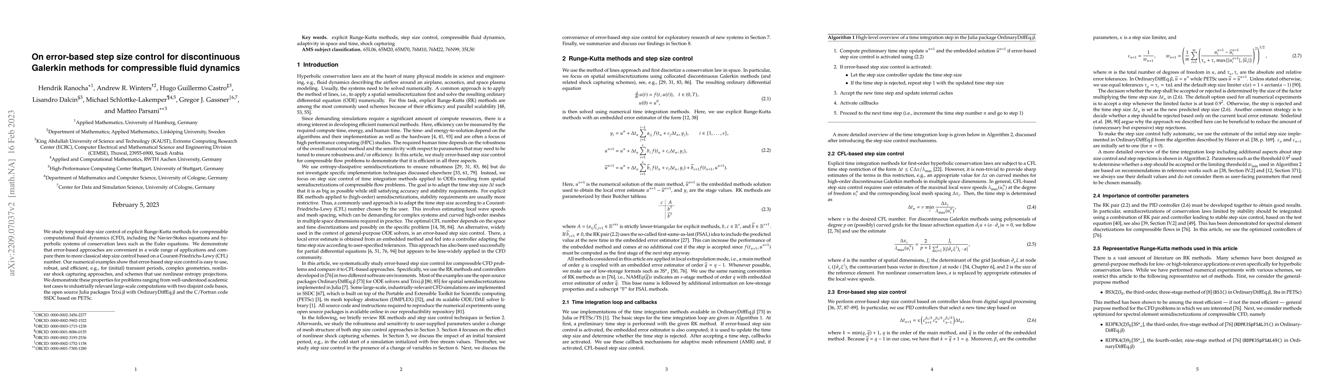 Thumbnail for On error-based step size control for discontinuous Galerkin methods for
  compressible fluid dynamics