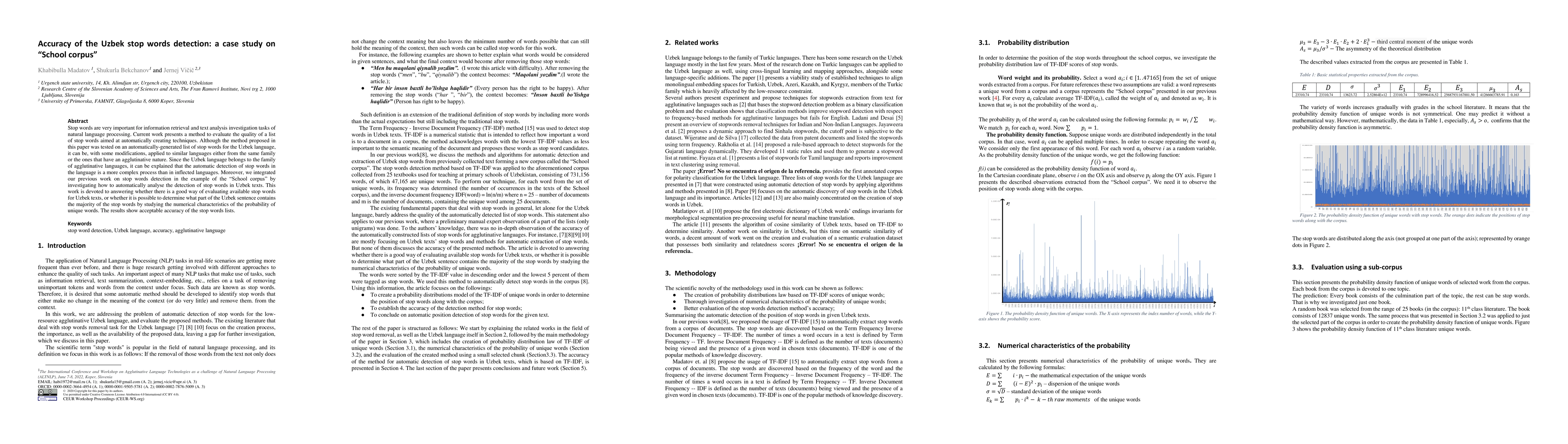 Thumbnail for Accuracy of the Uzbek stop words detection: a case study on "School
  corpus"