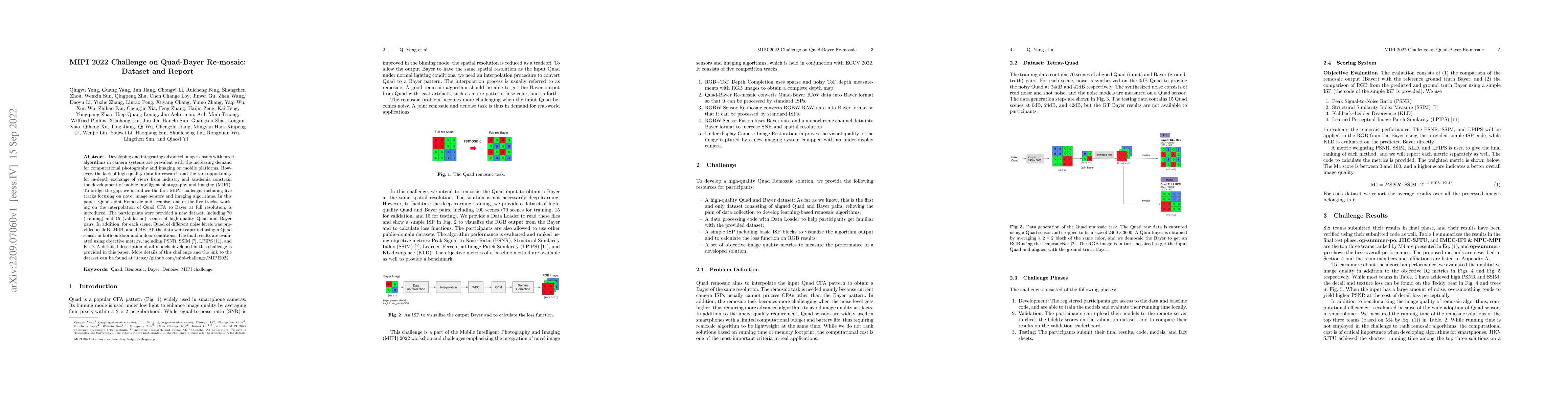 Thumbnail for MIPI 2022 Challenge on Quad-Bayer Re-mosaic: Dataset and Report