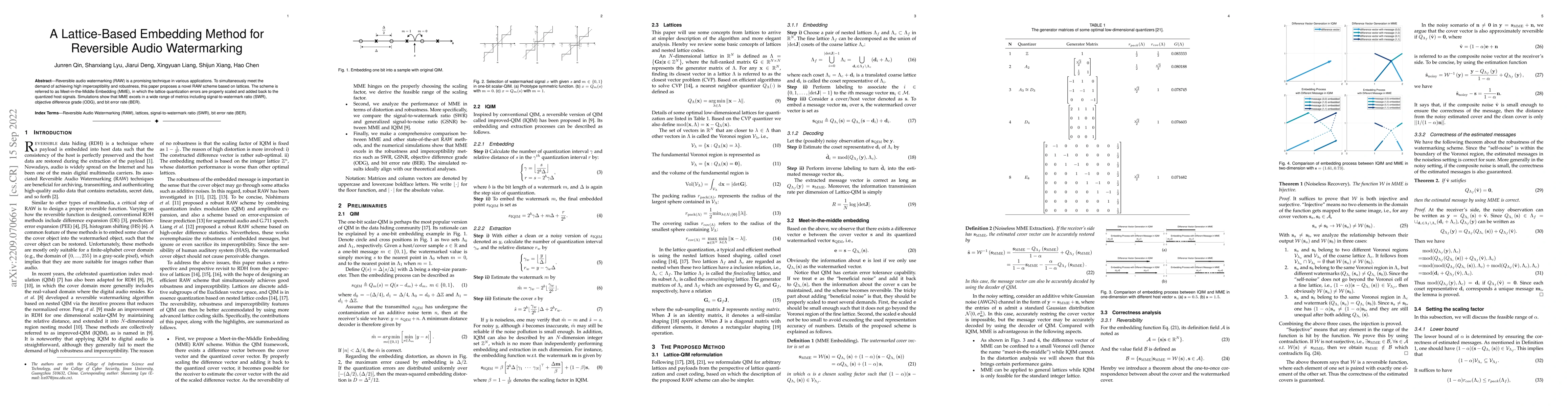 Thumbnail for A Lattice-Based Embedding Method for Reversible Audio Watermarking
