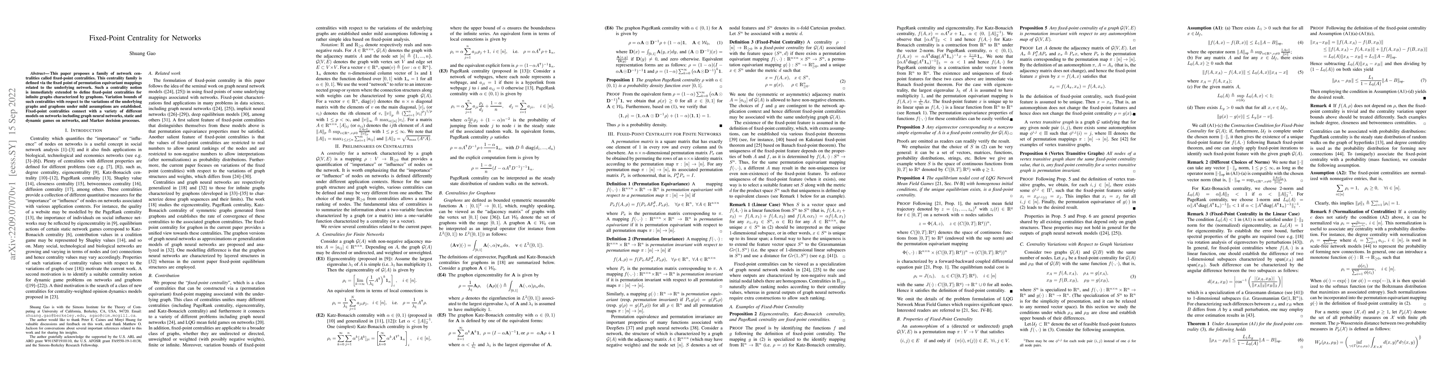 Thumbnail for Fixed-Point Centrality for Networks