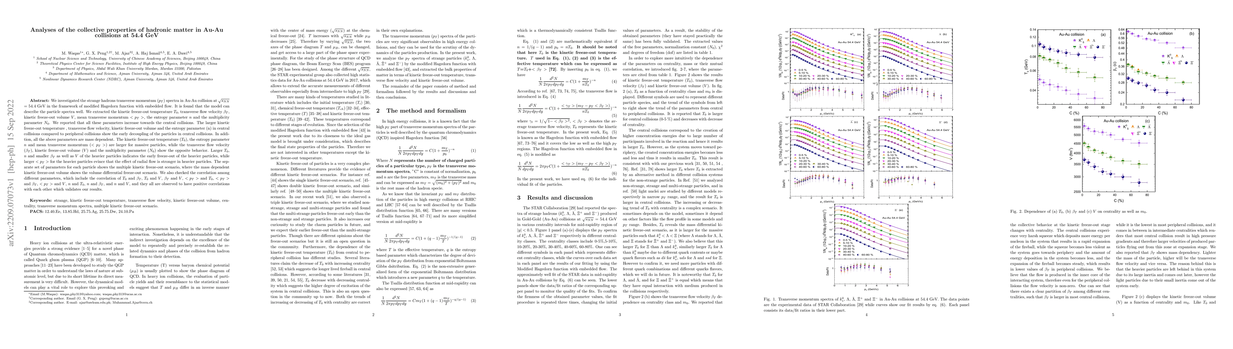 Thumbnail for Analyses of the collective properties of hadronic matter in Au-Au
  collisions at 54.4 GeV