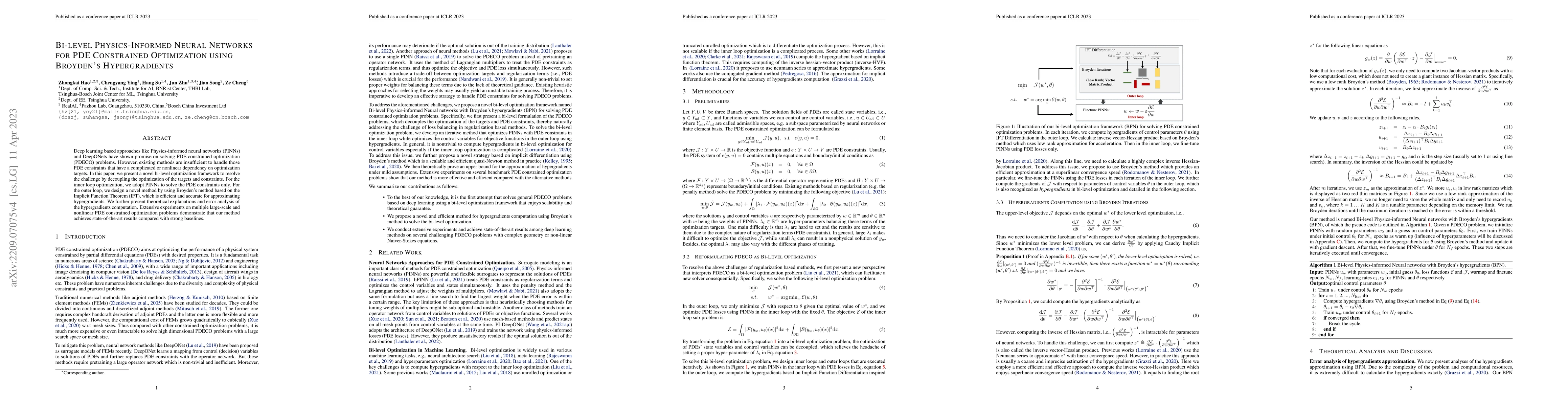 Thumbnail for Bi-level Physics-Informed Neural Networks for PDE Constrained
  Optimization using Broyden's Hypergradients