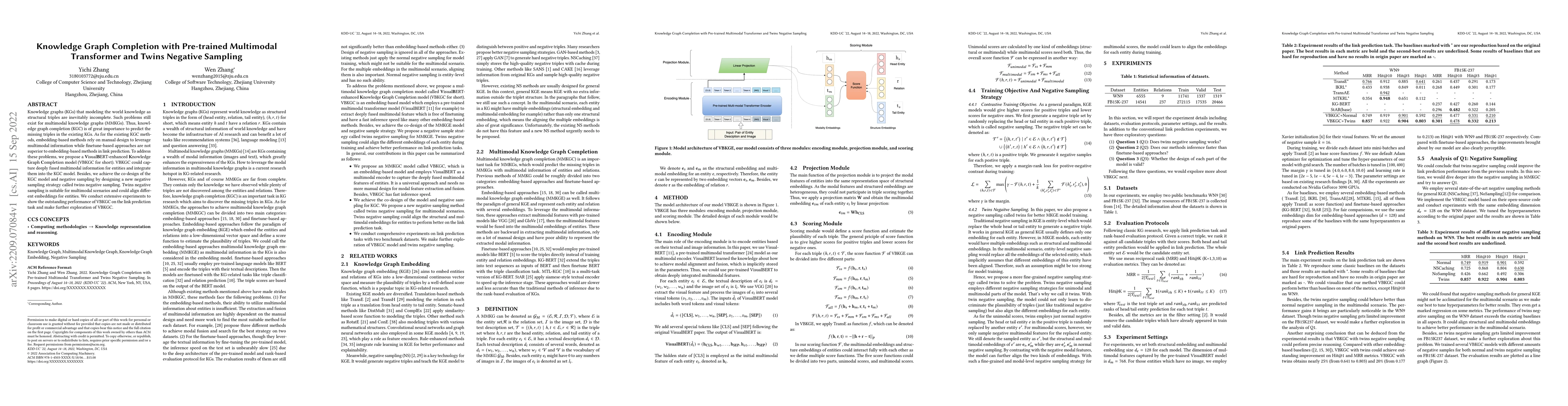 Thumbnail for Knowledge Graph Completion with Pre-trained Multimodal Transformer and
  Twins Negative Sampling