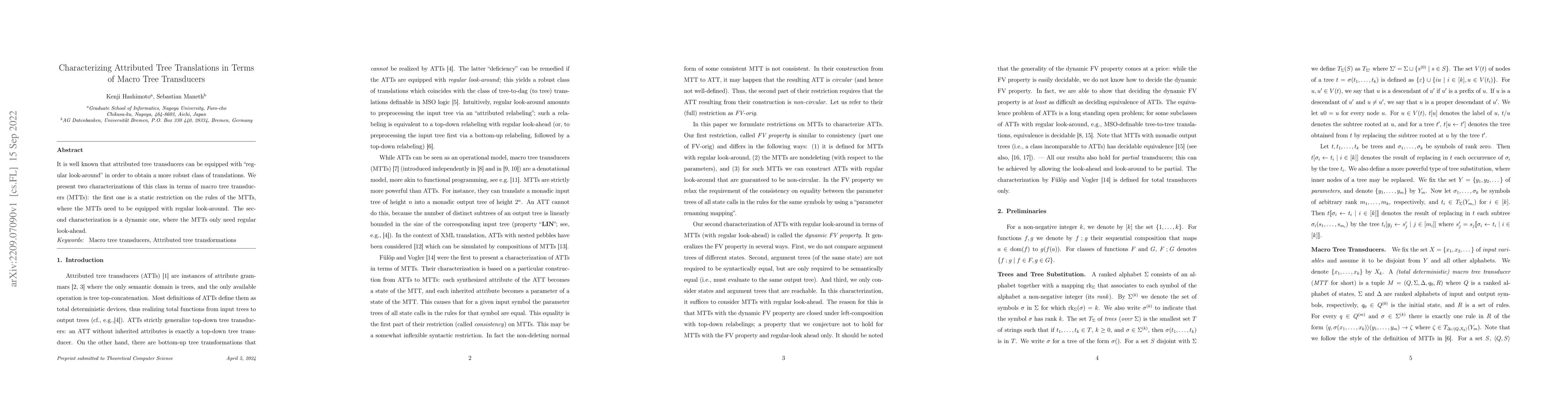Thumbnail for Characterizing Attributed Tree Translations in Terms of Macro Tree
  Transducers