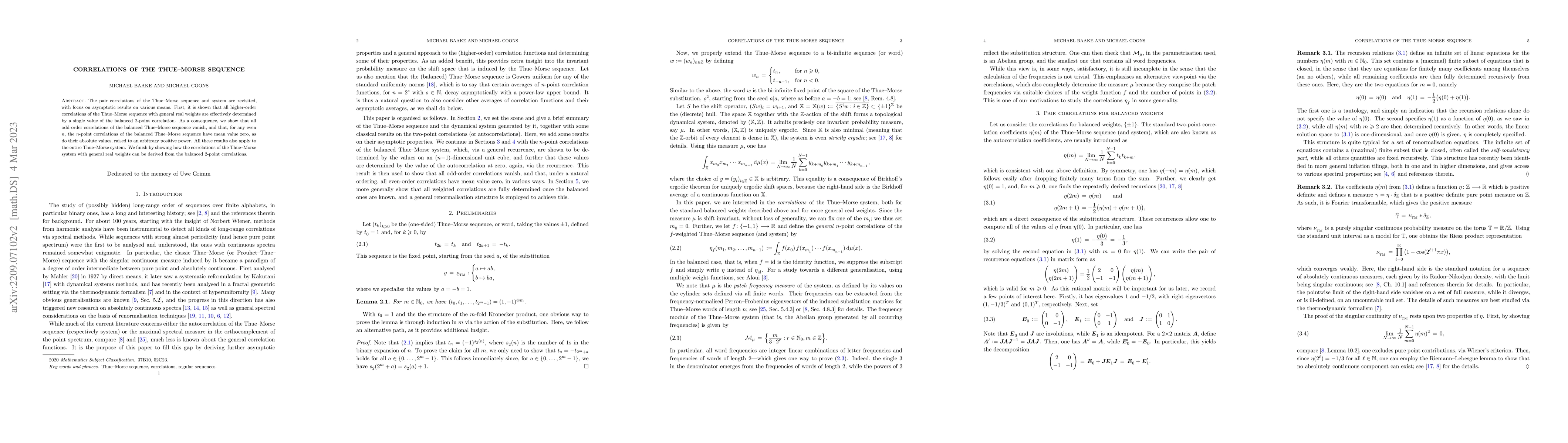 Thumbnail for Correlations of the Thue--Morse sequence