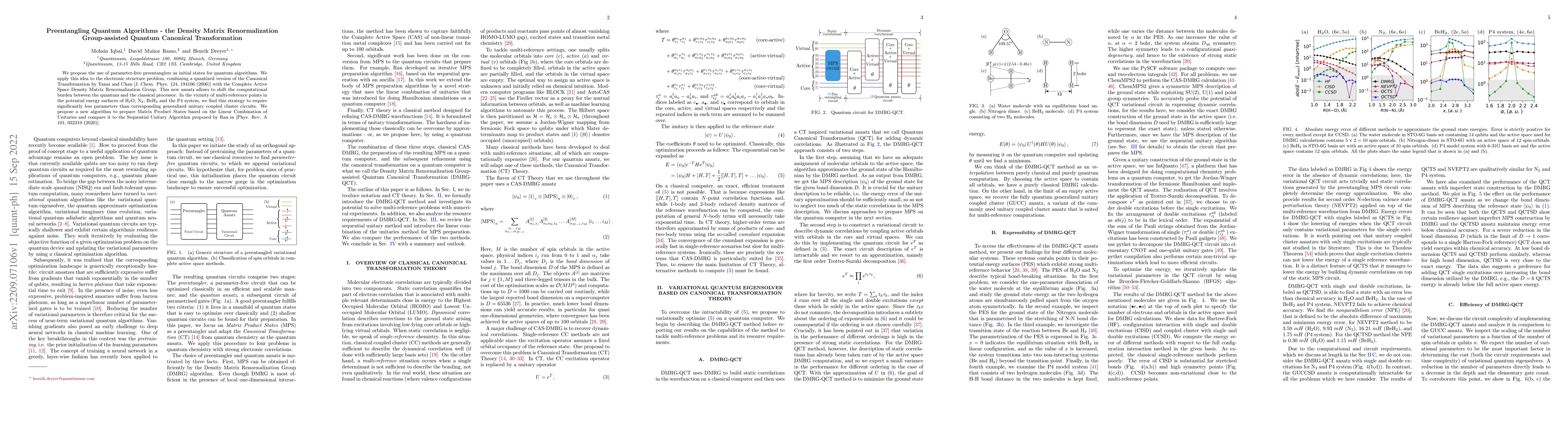 Thumbnail for Preentangling Quantum Algorithms -- the Density Matrix Renormalization
  Group-assisted Quantum Canonical Transformation