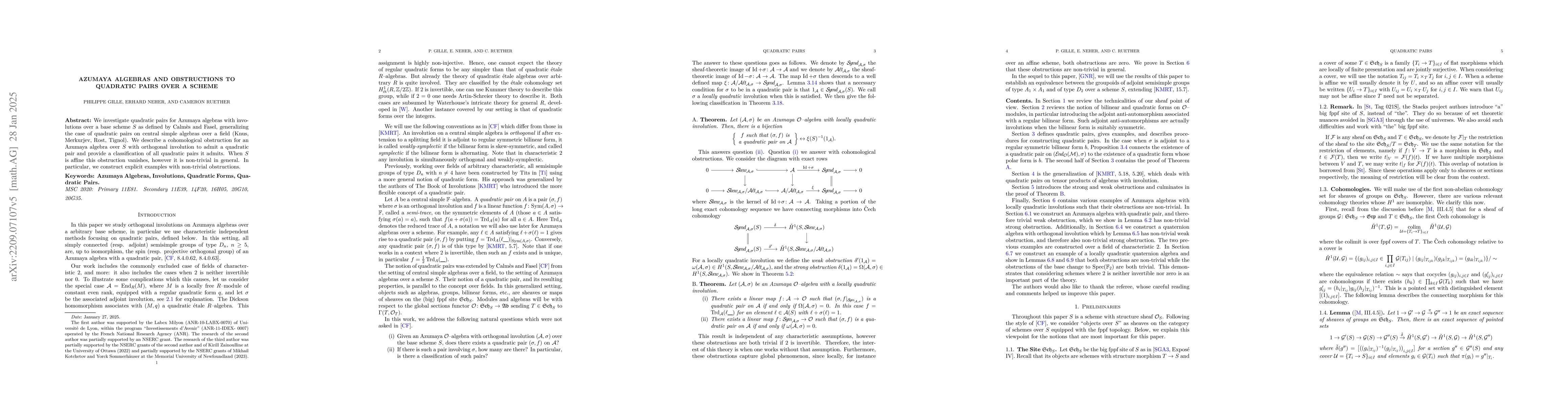 Thumbnail for Azumaya Algebras and Obstructions to Quadratic Pairs over a Scheme