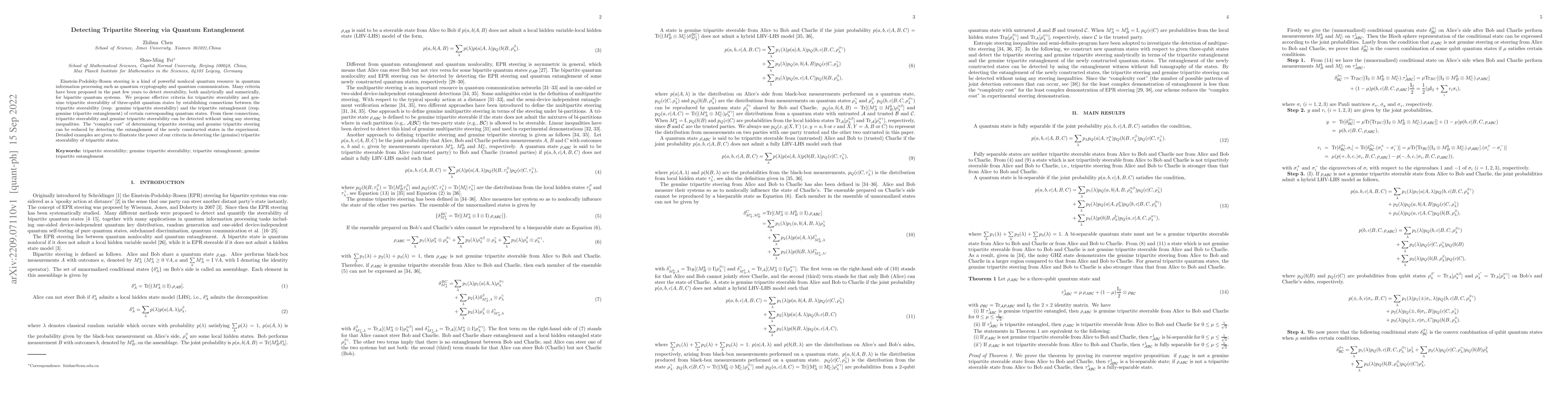 Thumbnail for Detecting Tripartite Steering via Quantum Entanglement