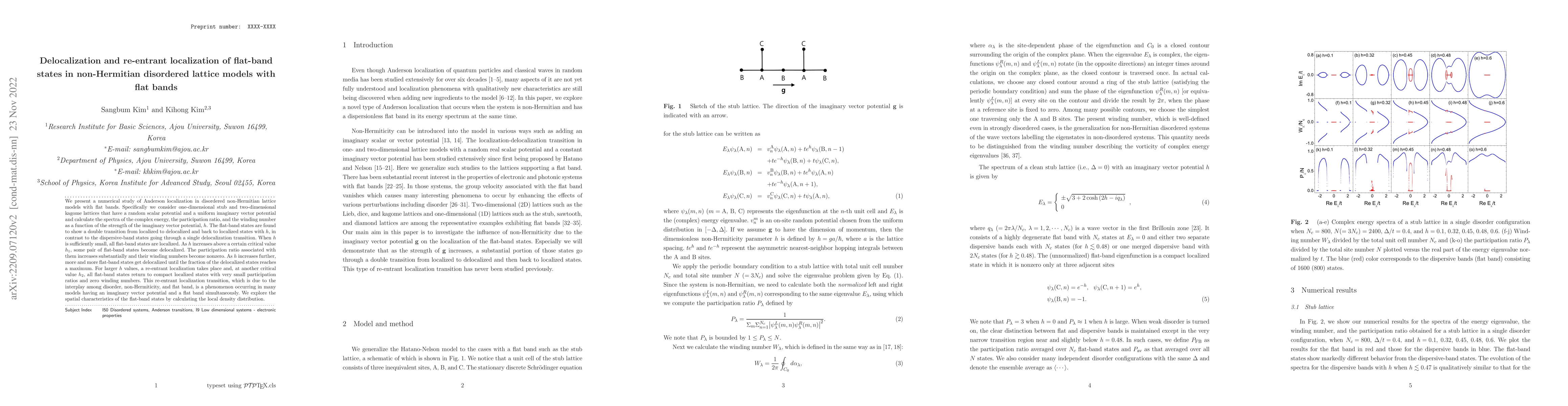 Thumbnail for Delocalization and re-entrant localization of flat-band states in
  non-Hermitian disordered lattice models with flat bands