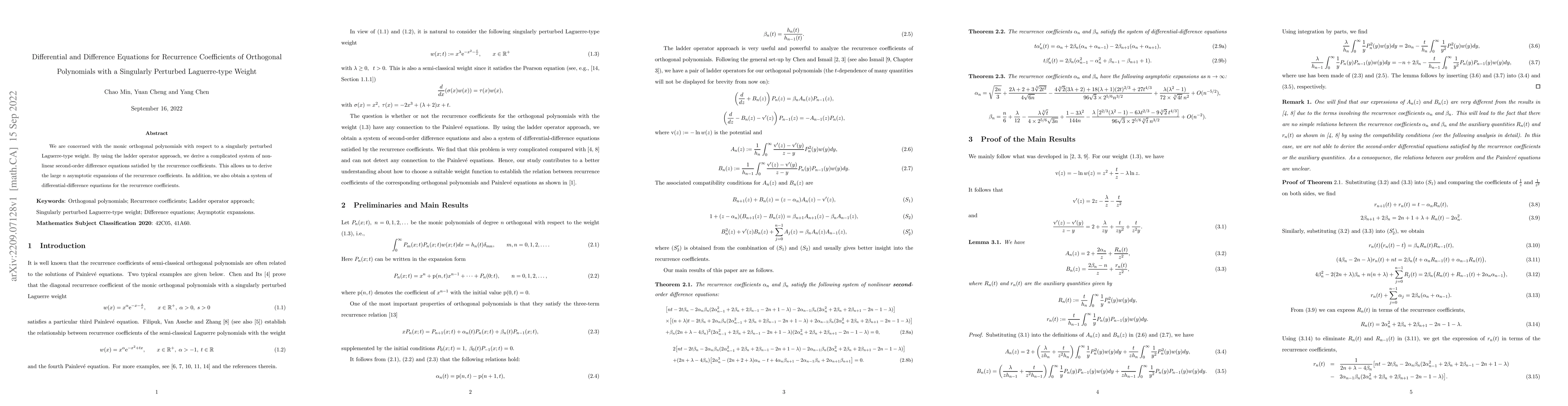 Thumbnail for Differential and Difference Equations for Recurrence Coefficients of
  Orthogonal Polynomials with a Singularly Perturbed Laguerre-type Weight
