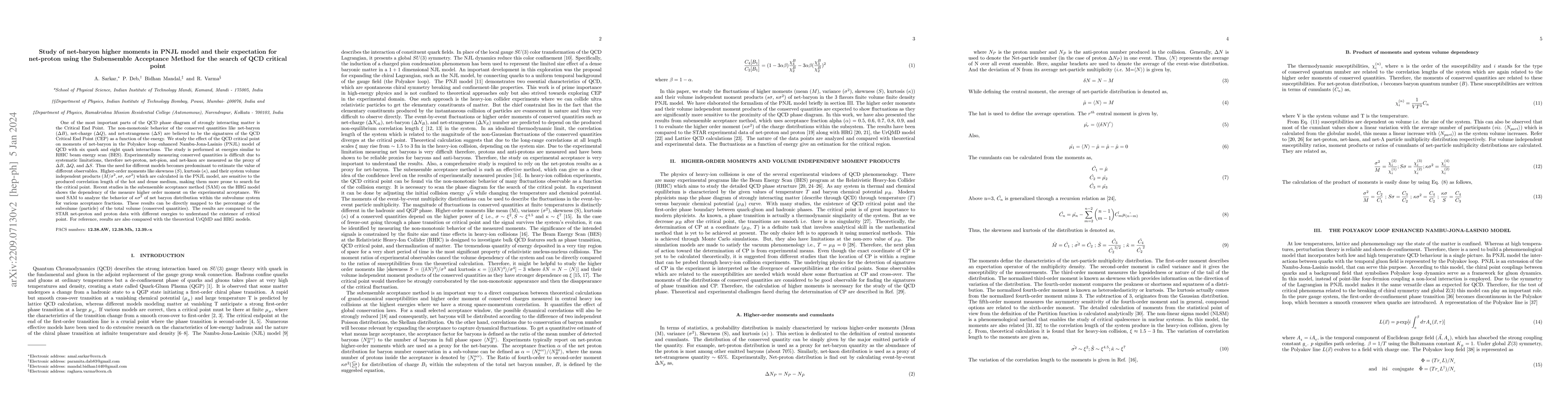 Thumbnail for Study of net-baryon higher moments in PNJL model and their expectation
  for net-proton using the Subensemble Acceptance Method for the search of QCD
  critical point