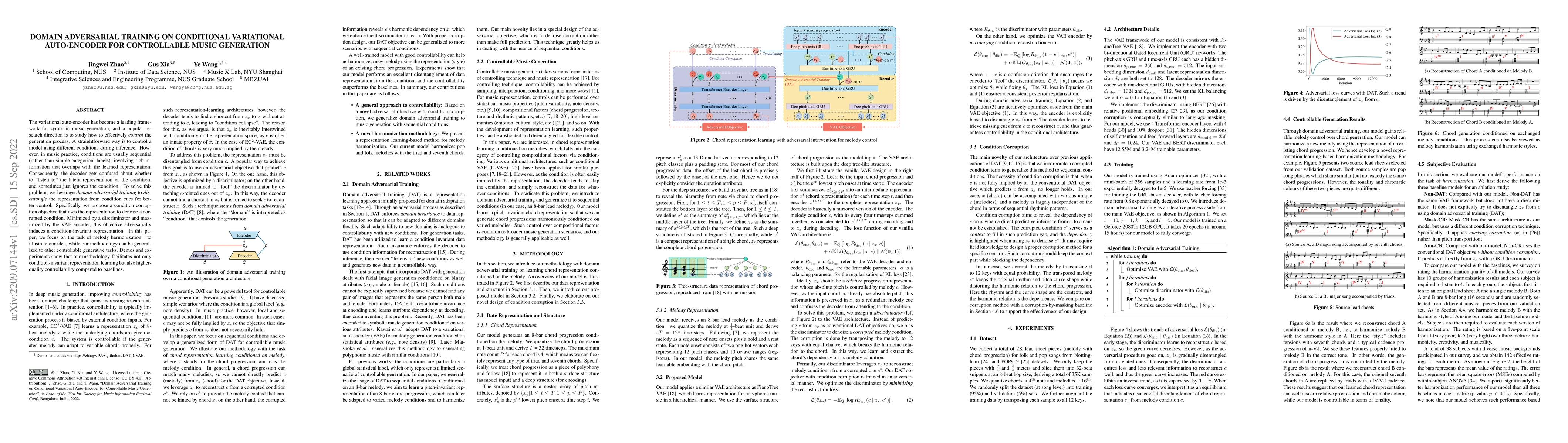Thumbnail for Domain Adversarial Training on Conditional Variational Auto-Encoder for
  Controllable Music Generation