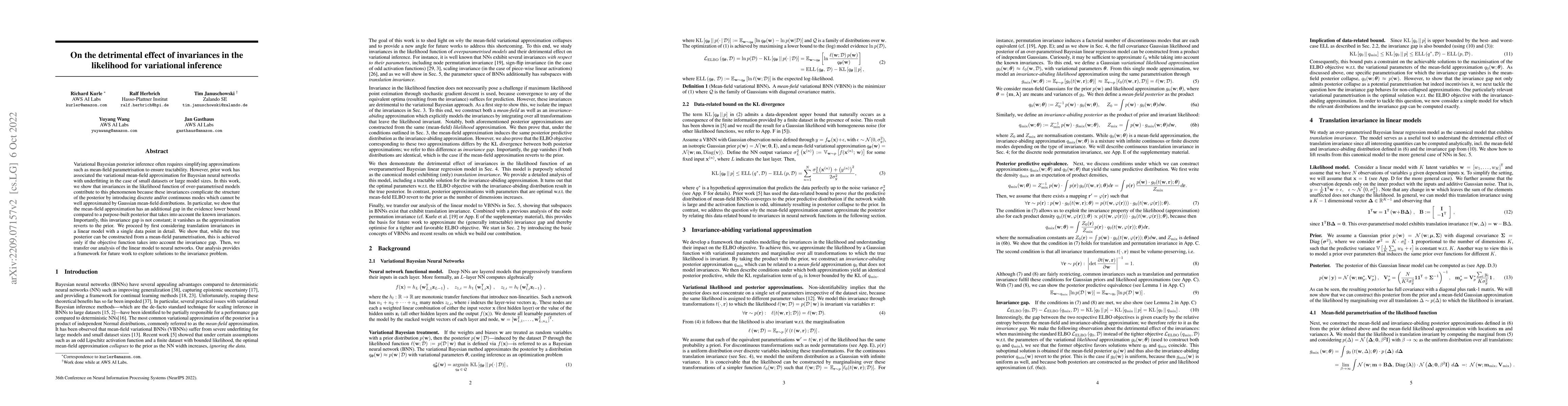 Thumbnail for On the detrimental effect of invariances in the likelihood for
  variational inference