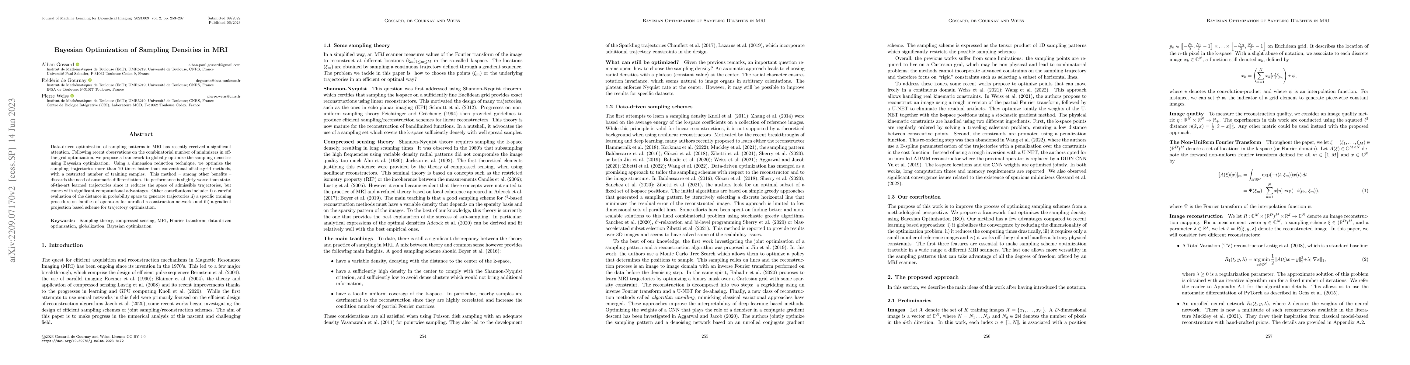 Thumbnail for Bayesian Optimization of Sampling Densities in MRI