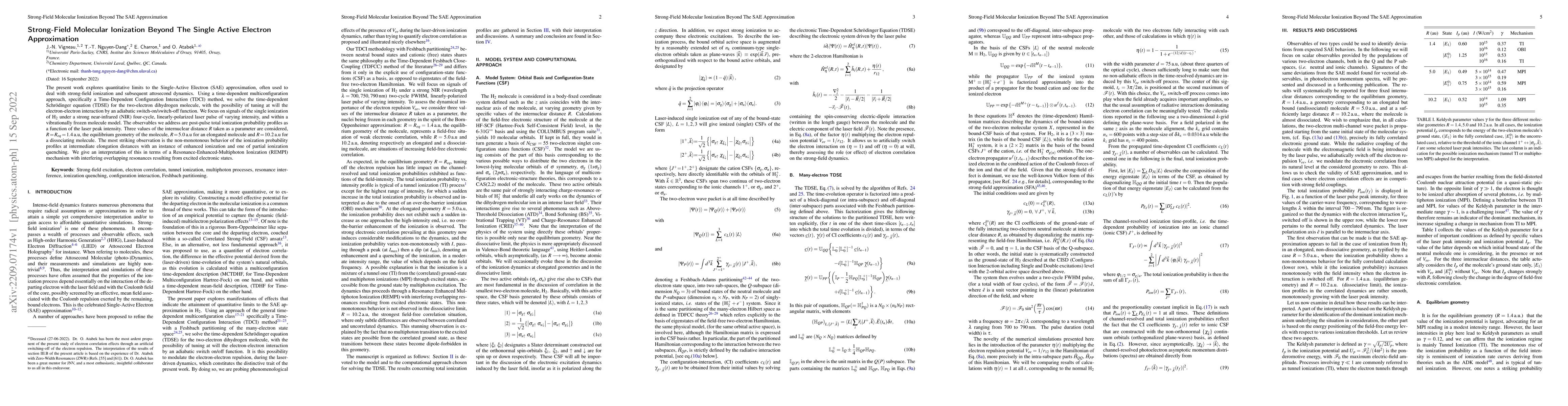 Thumbnail for Strong-Field Molecular Ionization Beyond The Single Active Electron
  Approximation