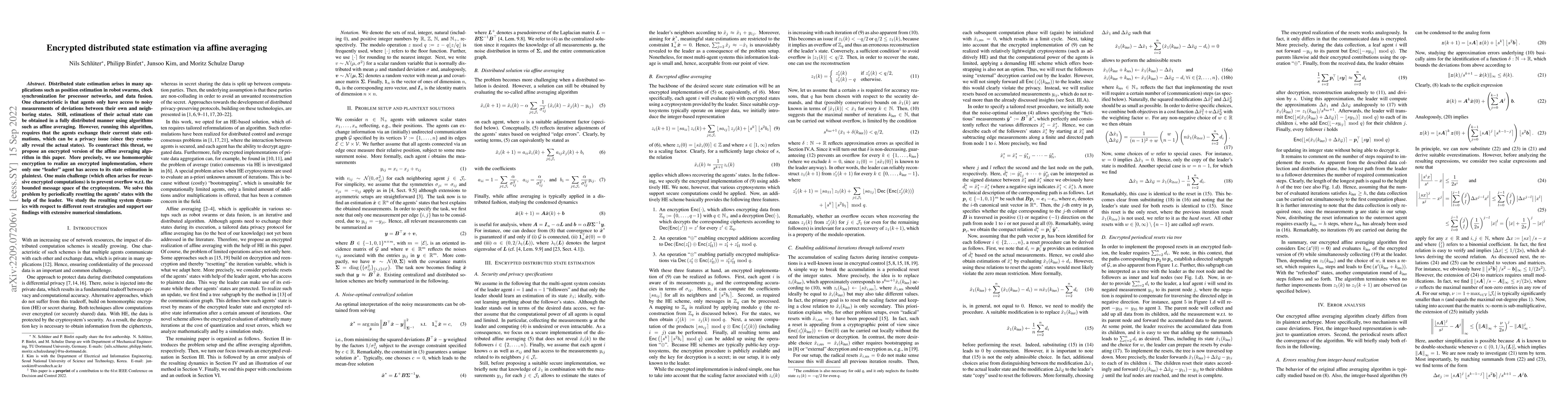 Thumbnail for Encrypted distributed state estimation via affine averaging