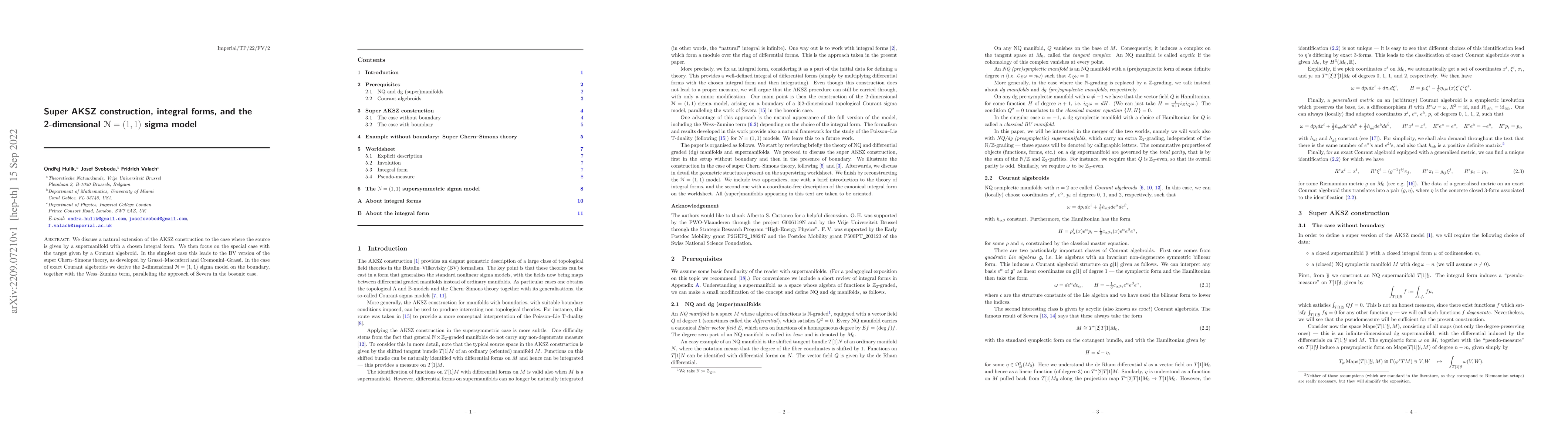 Thumbnail for Super AKSZ construction, integral forms, and the 2-dimensional $\mathcal
  N=(1,1)$ sigma model