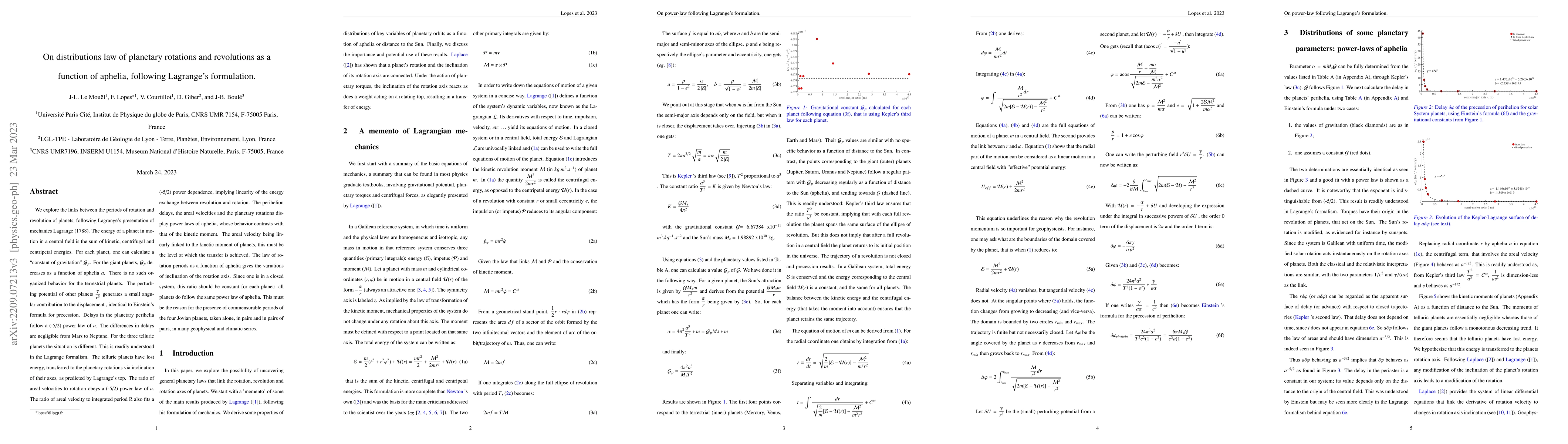 Thumbnail for On distributions law of planetary rotations and revolutions as a
  function of aphelia, following Lagrange's formulation