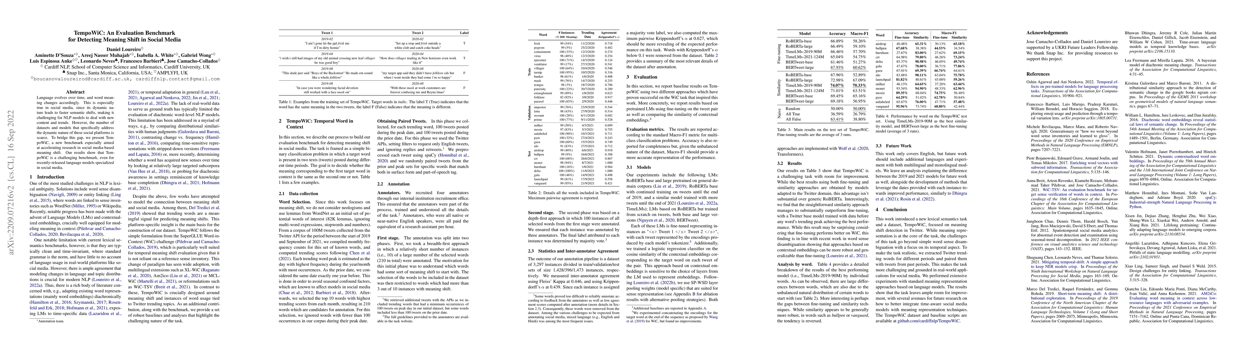 Thumbnail for TempoWiC: An Evaluation Benchmark for Detecting Meaning Shift in Social
  Media