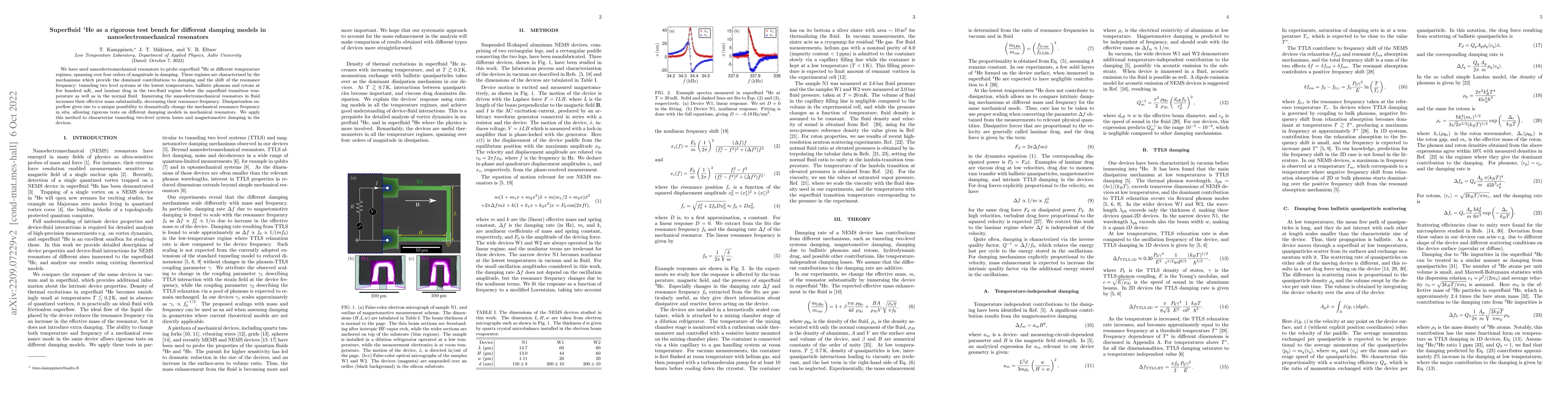 Thumbnail for Superfluid $^4$He as a rigorous test bench for different damping models
  in nanoelectromechanical resonators