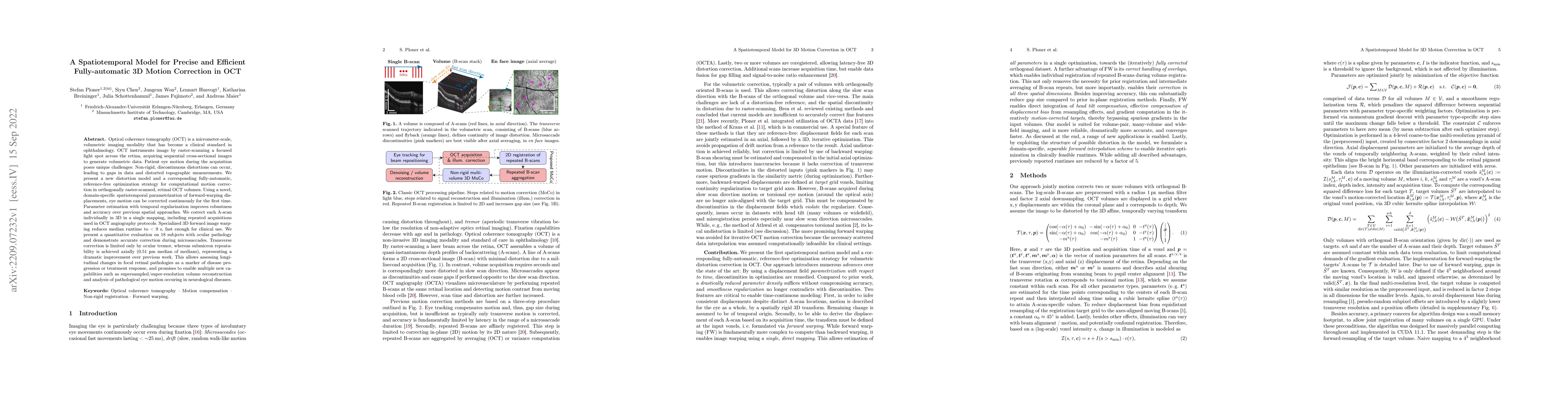 Thumbnail for A Spatiotemporal Model for Precise and Efficient Fully-automatic 3D
  Motion Correction in OCT