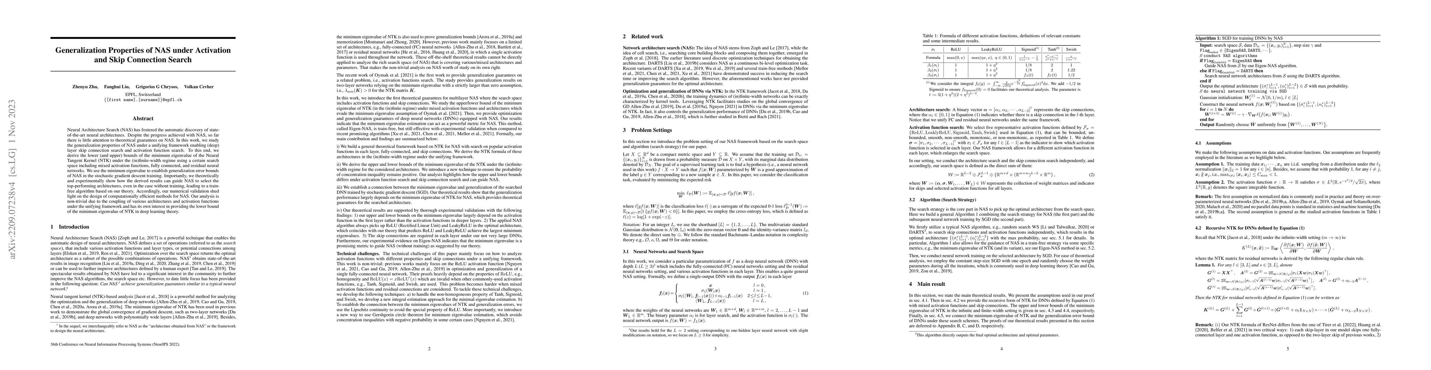 Thumbnail for Generalization Properties of NAS under Activation and Skip Connection
  Search