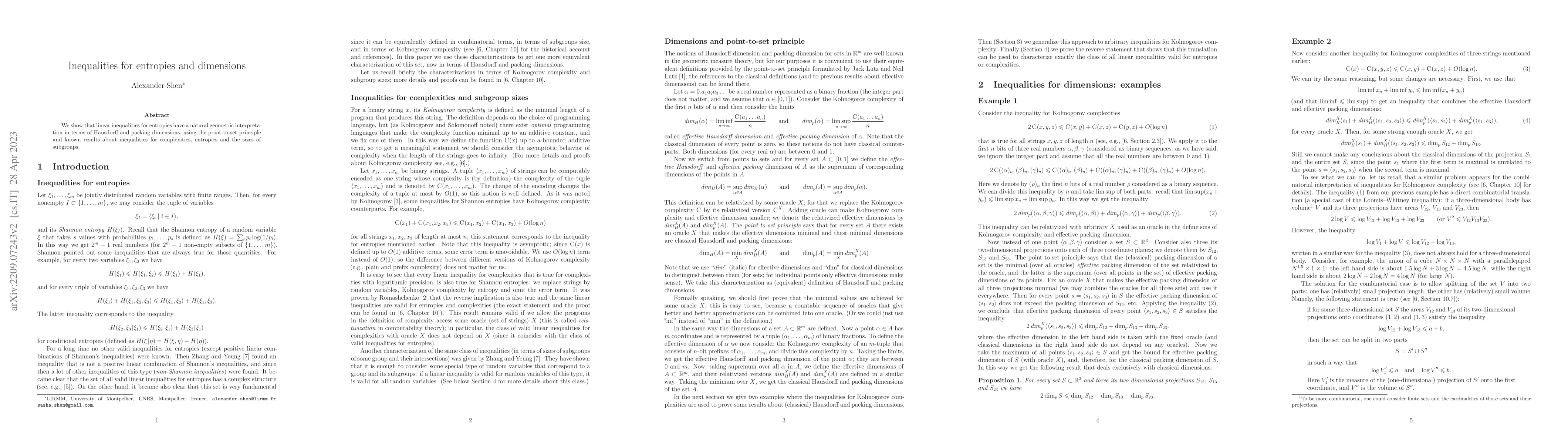 Thumbnail for Inequalities for entropies and dimensions