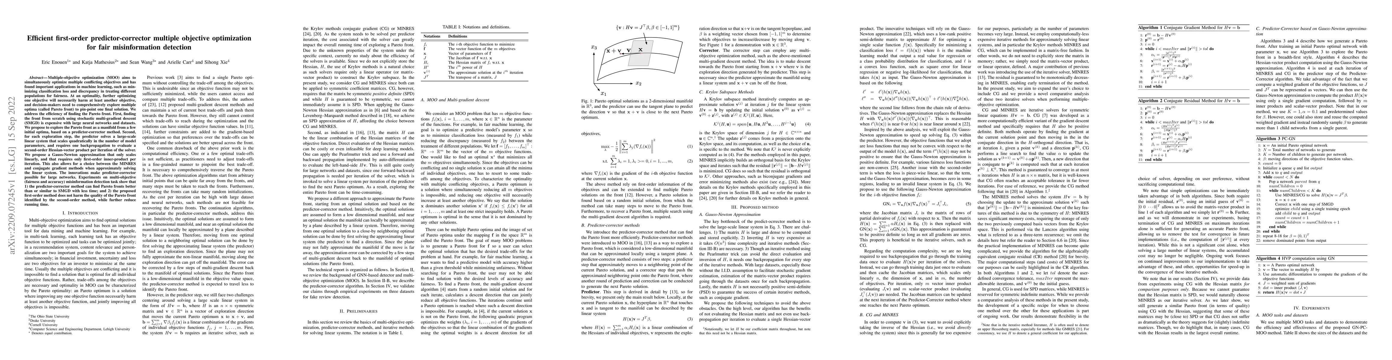 Thumbnail for Efficient first-order predictor-corrector multiple objective
  optimization for fair misinformation detection