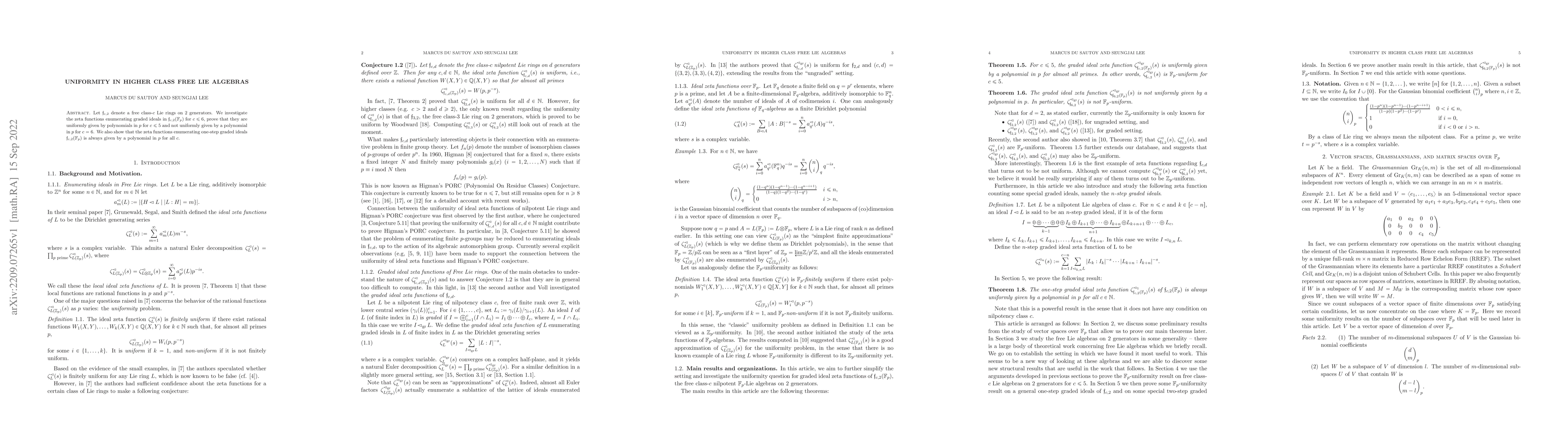 Thumbnail for Uniformity in Higher class Free Lie algebras