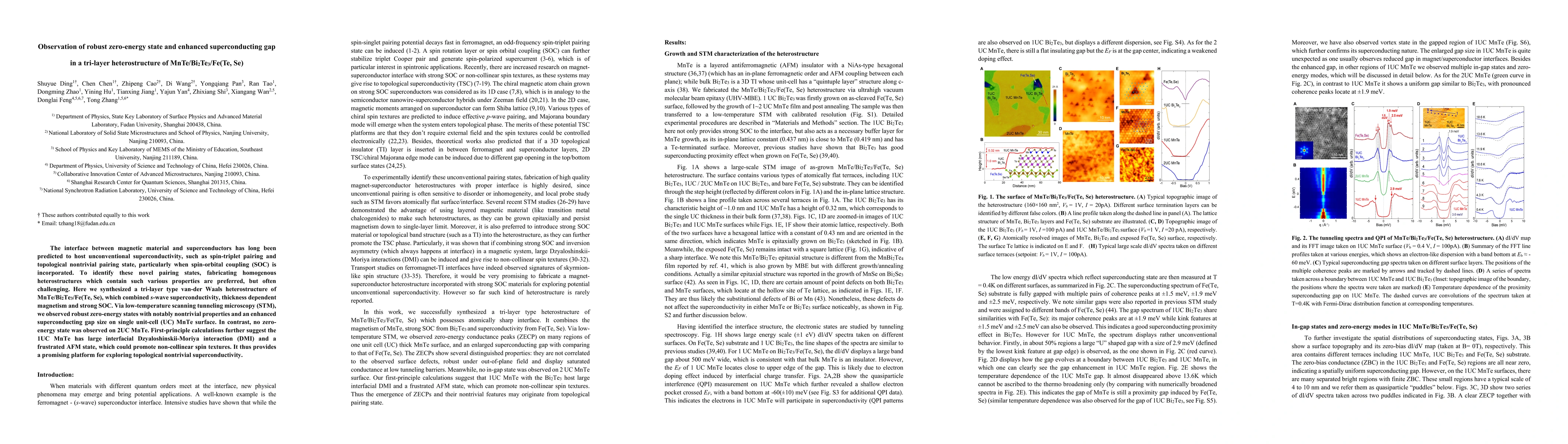 Thumbnail for Observation of robust zero-energy state and enhanced superconducting gap
  in a tri-layer heterostructure of MnTe/Bi2Te3/Fe(Te, Se)