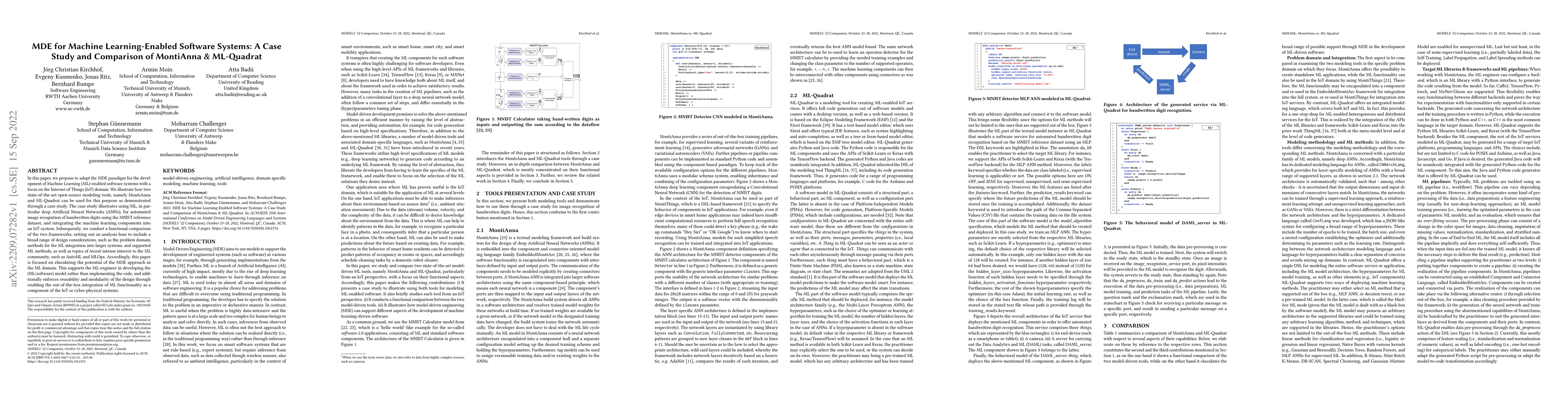 Thumbnail for MDE for Machine Learning-Enabled Software Systems: A Case Study and
  Comparison of MontiAnna & ML-Quadrat