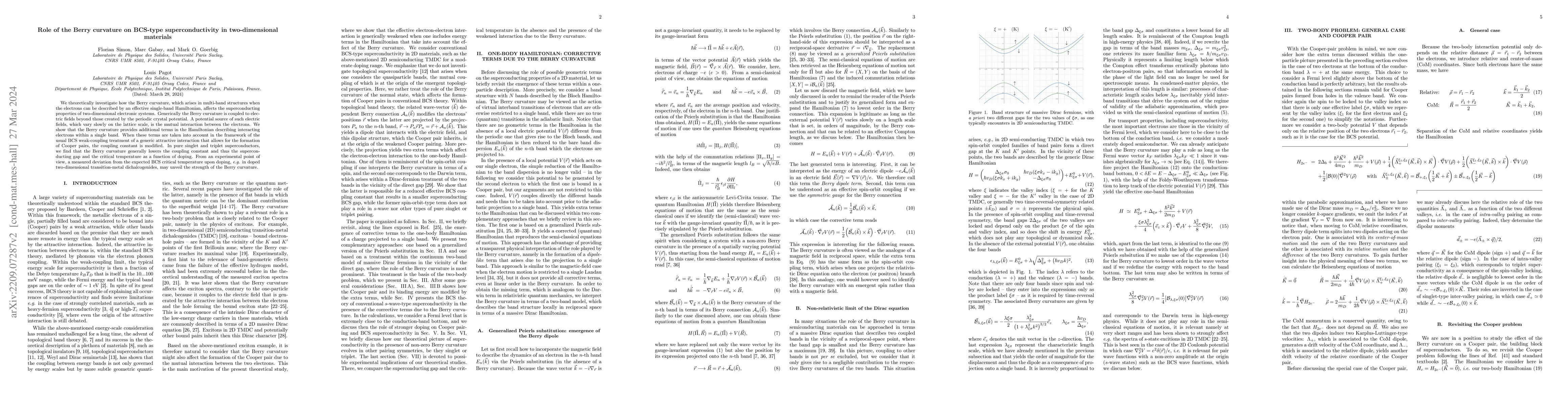 Thumbnail for Role of the Berry curvature on BCS-type superconductivity in
  two-dimensional materials