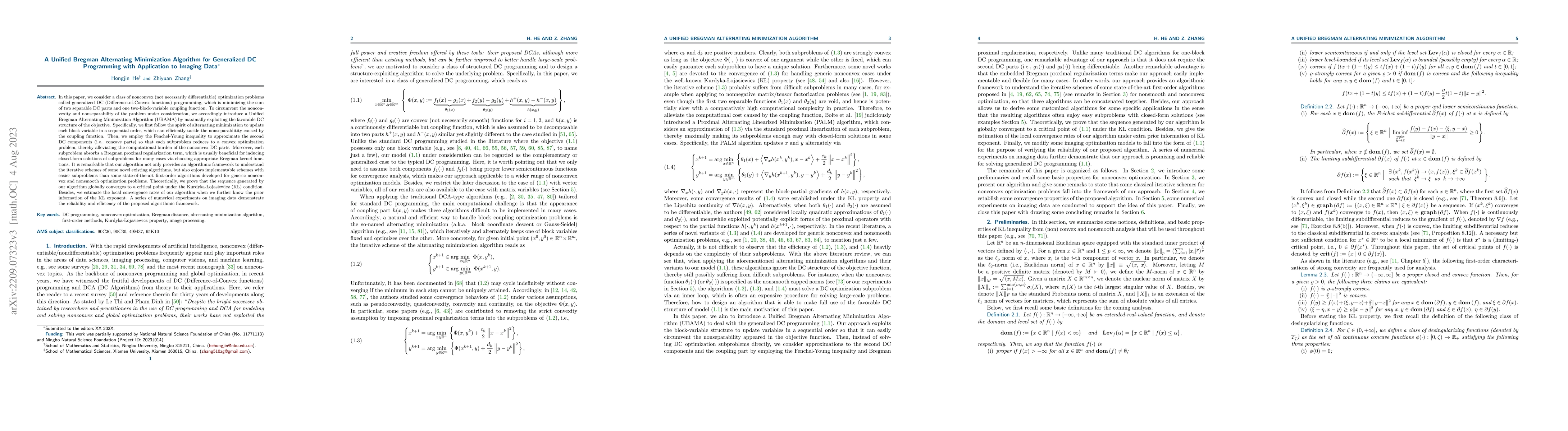 Thumbnail for A Unified Bregman Alternating Minimization Algorithm for Generalized DC
  Programming with Application to Imaging Data