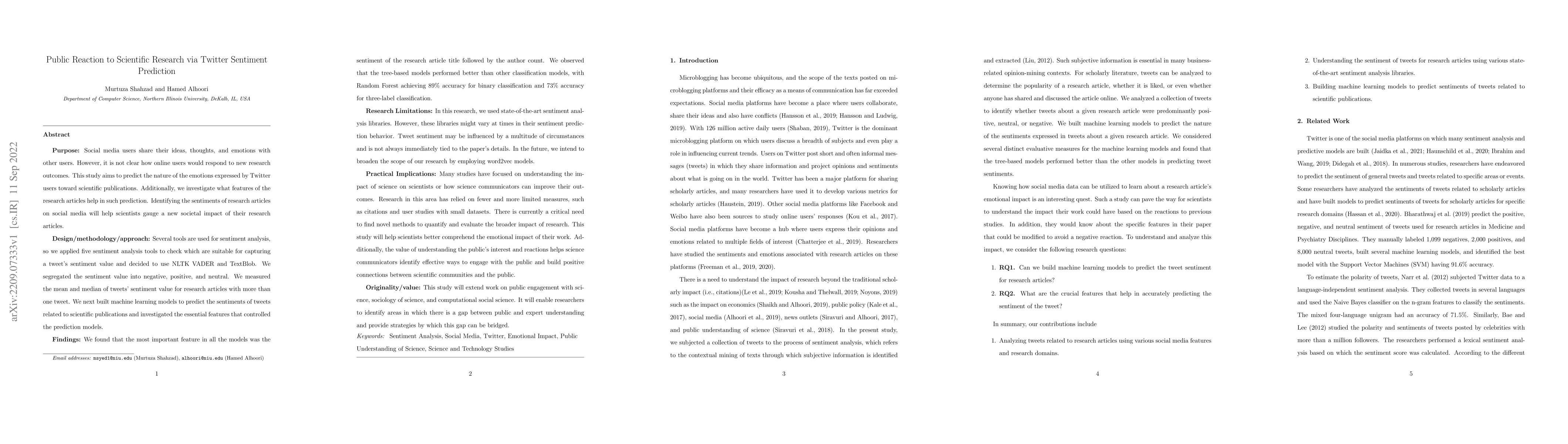 Thumbnail for Public Reaction to Scientific Research via Twitter Sentiment Prediction