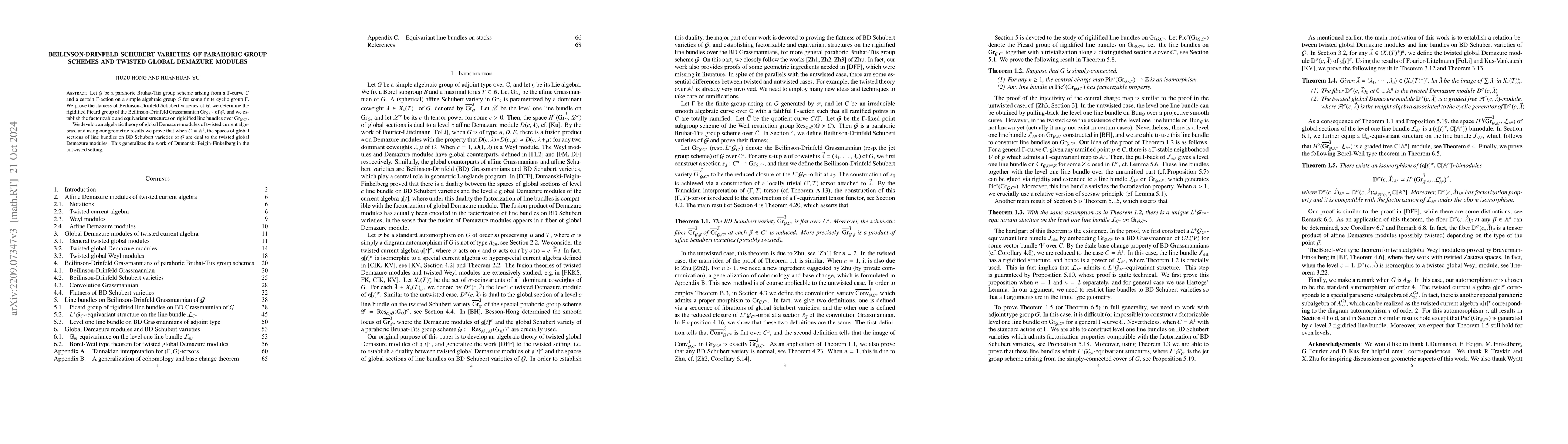 Thumbnail for Beilinson-Drinfeld Schubert varieties of parahoric group schemes and
  twisted global Demazure modules