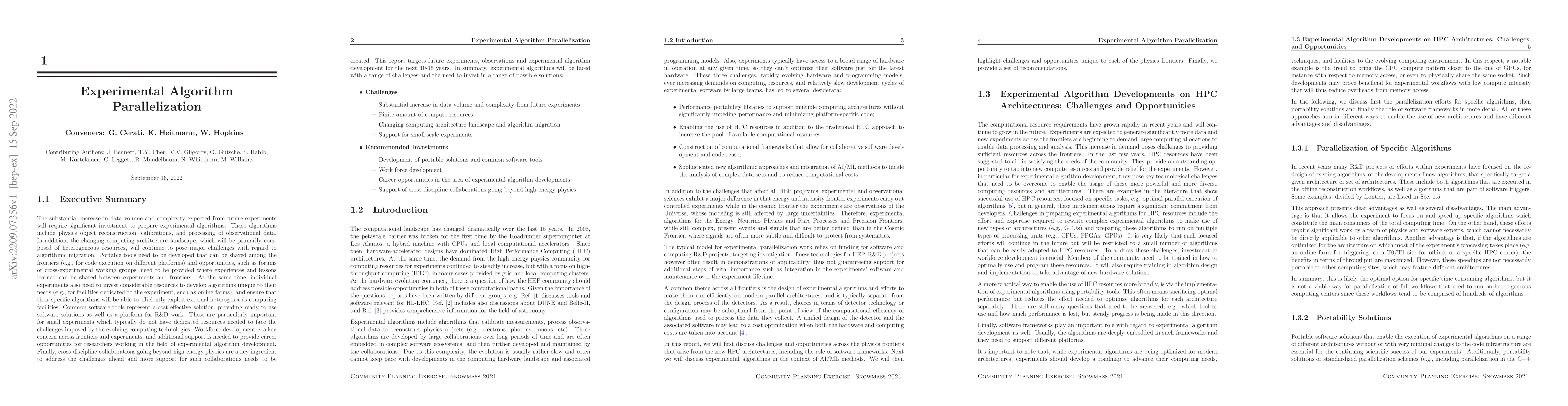 Thumbnail for Snowmass Computational Frontier: Topical Group Report on Experimental
  Algorithm Parallelization