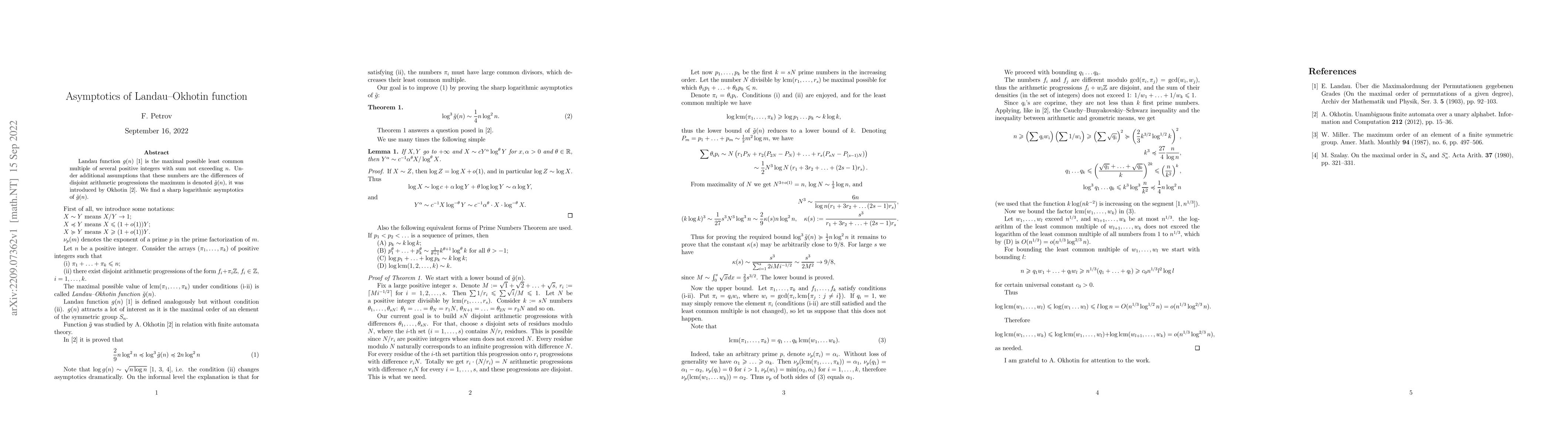 Thumbnail for Asymptotics of Landau--Okhotin function