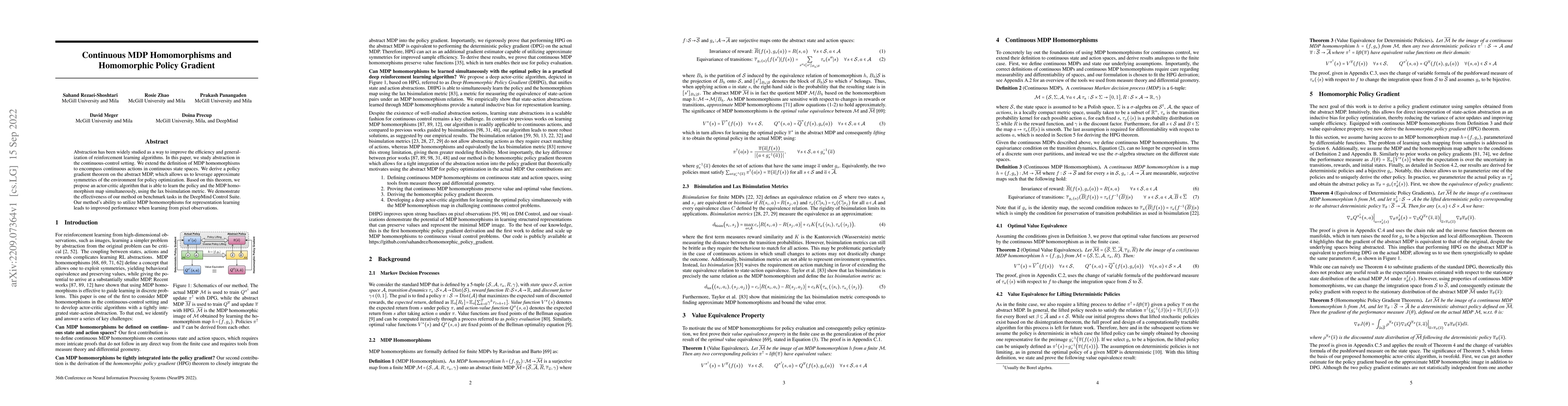 Thumbnail for Continuous MDP Homomorphisms and Homomorphic Policy Gradient