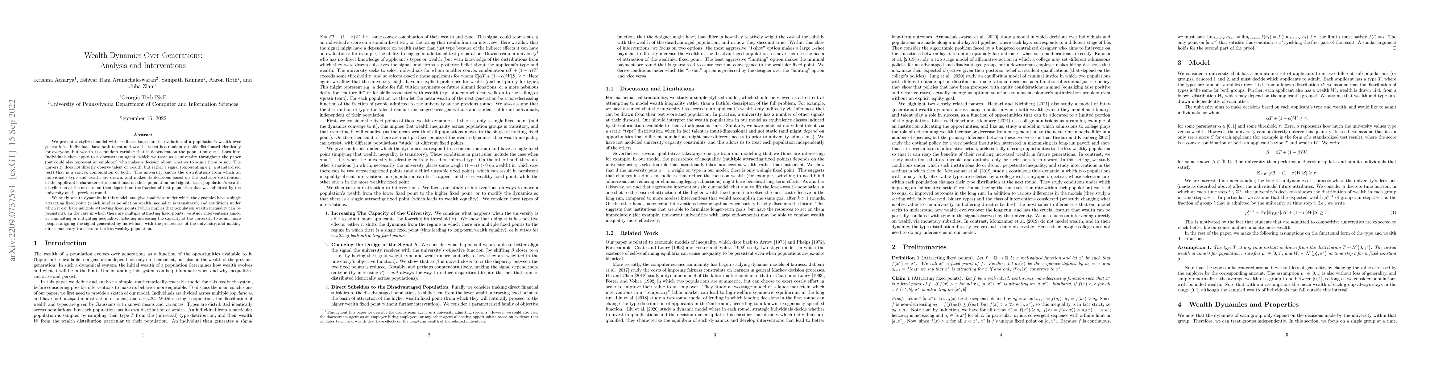Thumbnail for Wealth Dynamics Over Generations: Analysis and Interventions