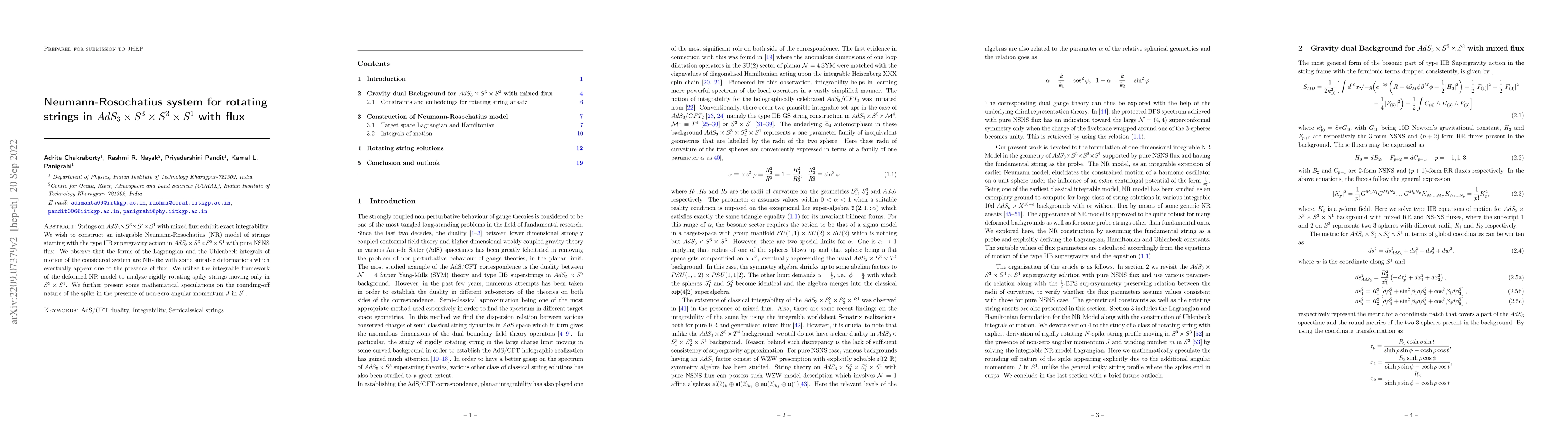 Thumbnail for Neumann-Rosochatius system for rotating strings in $AdS_3 \times
  S^3\times S^3\times S^1$ with flux