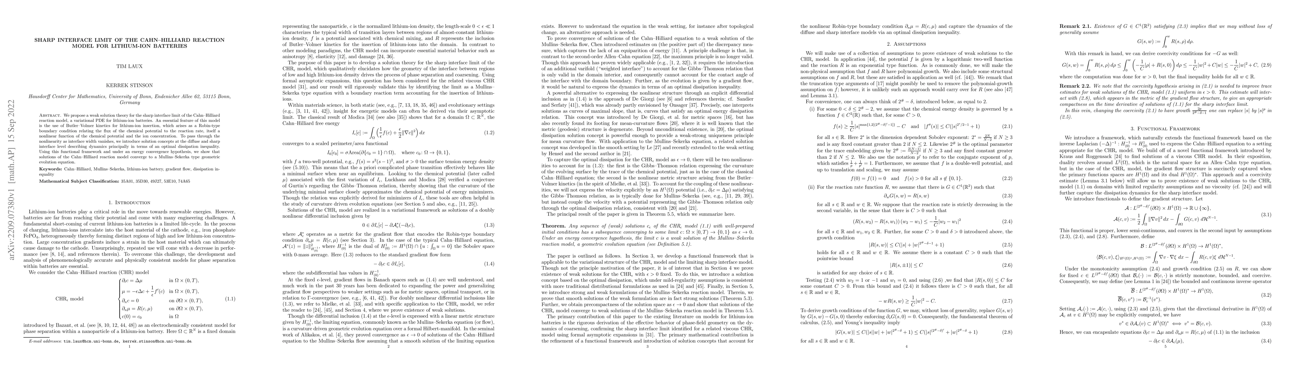 Thumbnail for Sharp Interface Limit of the Cahn-Hilliard Reaction Model for
  Lithium-ion Batteries