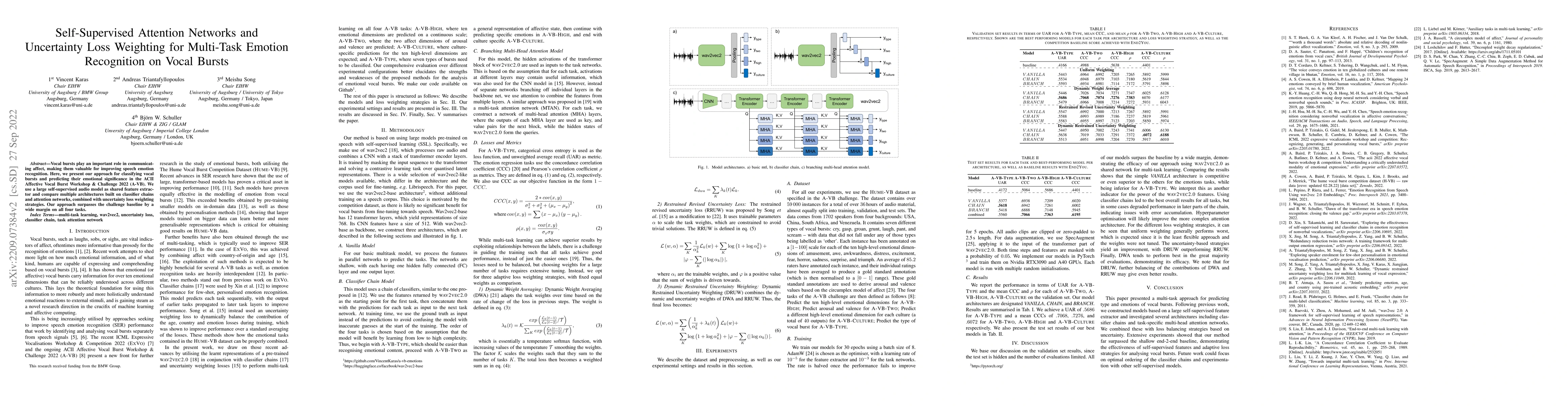 Thumbnail for Self-Supervised Attention Networks and Uncertainty Loss Weighting for
  Multi-Task Emotion Recognition on Vocal Bursts