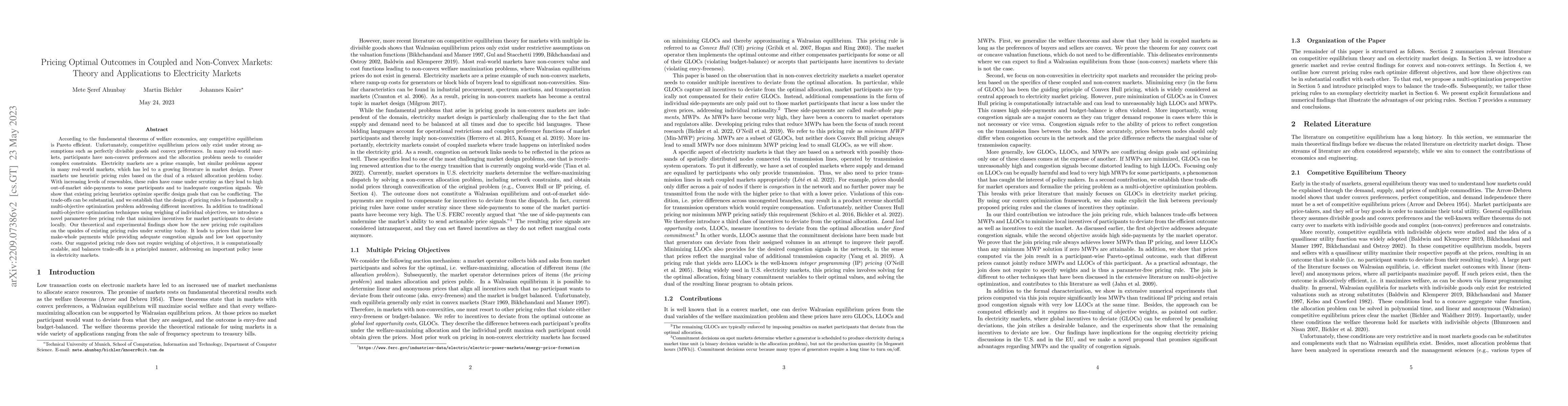 Thumbnail for Pricing Optimal Outcomes in Coupled and Non-Convex Markets: Theory and
  Applications to Electricity Markets
